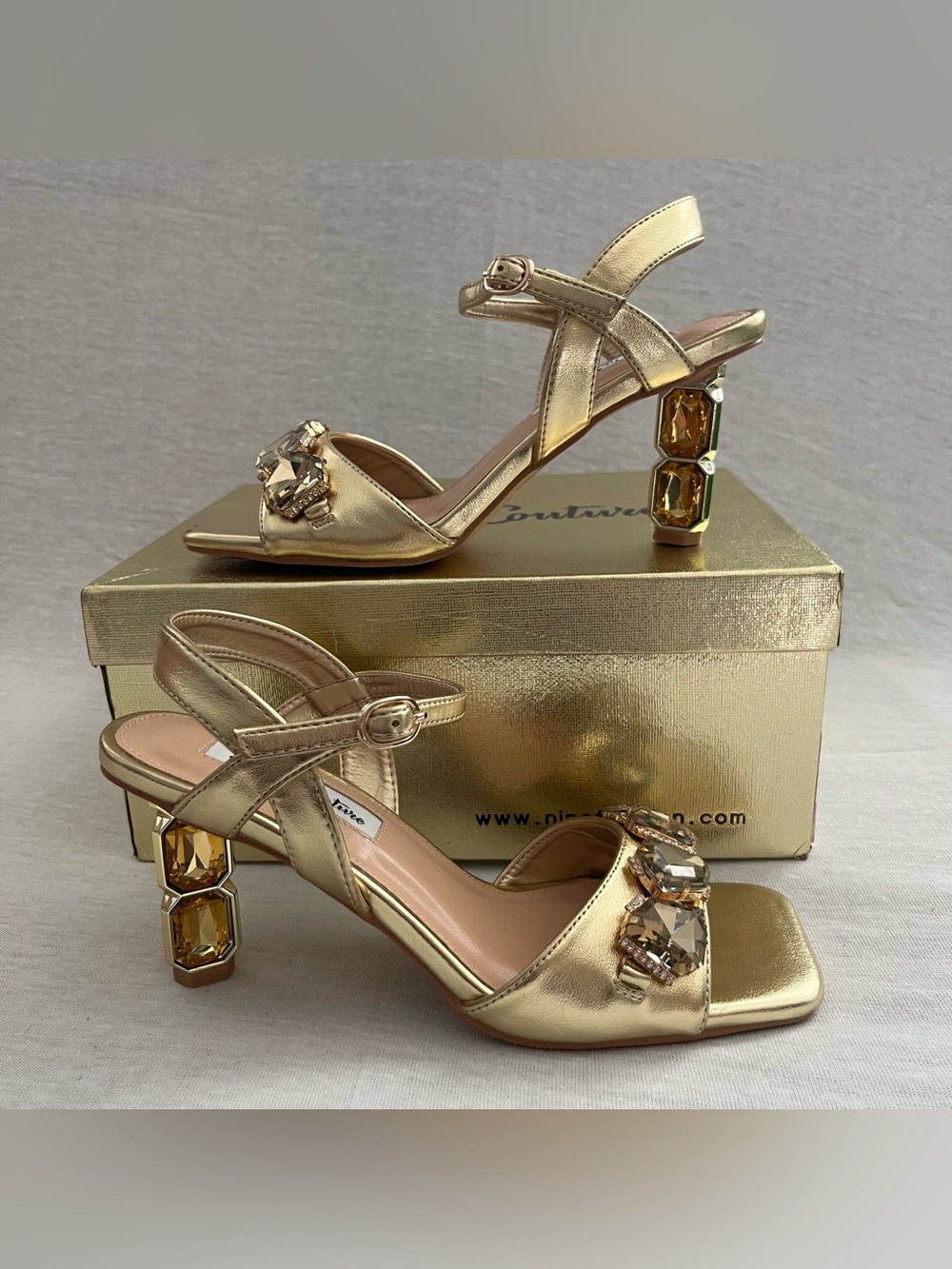 Lady Couture Delight Gold Crystal-Embellished Block Heel Sandals